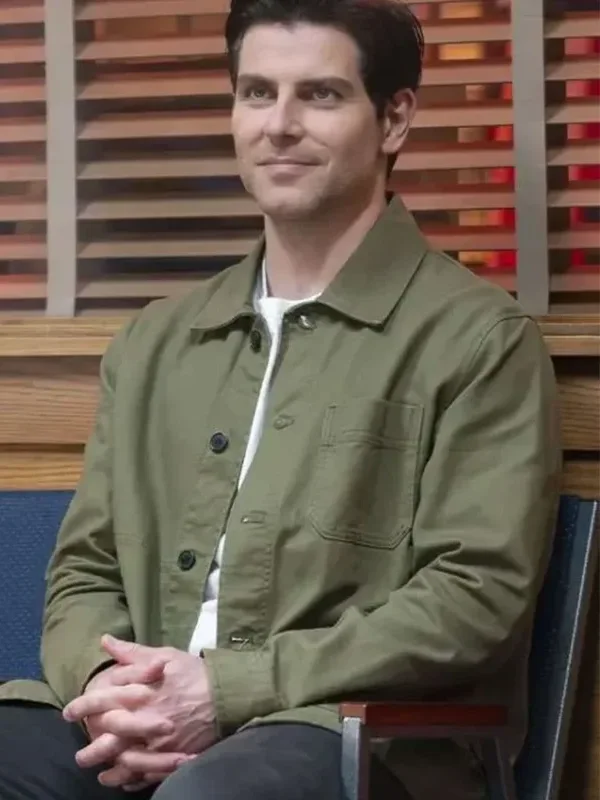 S02 David Giuntoli Green Jacket front view showing collar, closure, pockets, and green jacket design