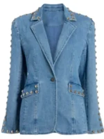 S02 Kaitlin Olson Denim Studded Blazer view look showing denim texture, stud details, and blazer fit