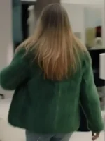 S02 Kaitlin Olson Green Fur Jacket back view showing rear structure, green fur texture, and relaxed fit