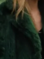 S02 Kaitlin Olson Green Fur Jacket close-up view showing green fur texture, stitching, and finish