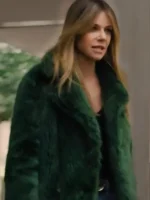 S02 Kaitlin Olson Green Fur Jacket side view showing green fur texture, sleeve shape, and jacket profile