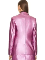 S02 Kaitlin Olson Pink Leather Blazer back view showing rear structure, sleeve shape, and pink leather fit