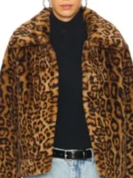 S02 Morgan Gillory Leopard Print Jacket front view showing leopard print design, collar, and jacket shape