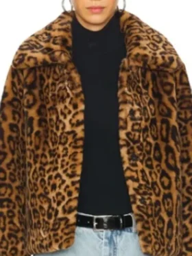 S02 Morgan Gillory Leopard Print Jacket front view showing leopard print design, collar, and jacket shape
