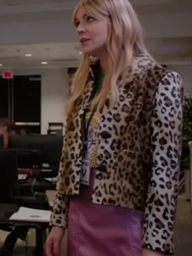 S02 Morgan Gillory Leopard Print Jacket side view showing leopard print pattern, sleeve shape, and clean fit