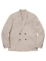 Supreme Sea Island Cotton Suit stone front view showing clean structure and sharp suit fit