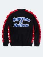 Supreme x Mitchell And Ness Team Sweater back view showing rear graphics, sleeve shape, and relaxed fit