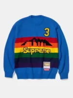 Supreme x Mitchell And Ness Team Sweatshirt front view showing team graphic, collar, and clean fit