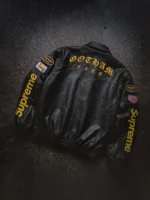 Supreme x The Batman Leather Jacket back view showing rear panel construction and leather finish