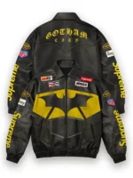 Supreme x The Batman Leather Jacket front and back look showing complete jacket construction detail