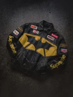 Supreme x The Batman Leather Jacket view look showing full styled outfit and wearable street appeal
