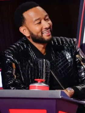The Voice John Legend Crocodile Jacket close-up view showing crocodile texture, stitching, and jacket details