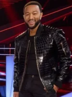 The Voice John Legend Crocodile Jacket closure view showing fastening detail, stitching, and crocodile finish