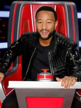 The Voice John Legend Crocodile Jacket front view showing crocodile texture, collar, and clean fit