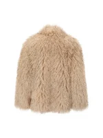 The Voice S27 LeAnn Rimes Beige Fur Jacket back view showing soft beige fur texture and relaxed silhouette