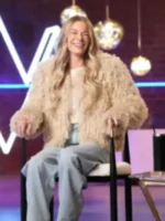 The Voice S27 LeAnn Rimes Beige Fur Jacket front view with beige fur texture and open front design