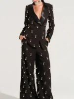 The Voice S27 Pearl Embellished Blazer design view showing pearl work, fabric texture, and blazer detailing