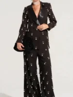 The Voice S27 Pearl Embellished Blazer front view featuring pearl embellishments and sharp blazer design