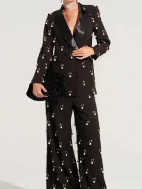 The Voice S27 Pearl Embellished Blazer front view featuring pearl embellishments and sharp blazer design