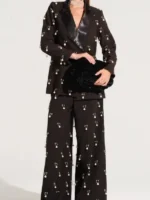 The Voice S27 Pearl Embellished Blazer view showing pearl details, structured fit, and polished blazer style