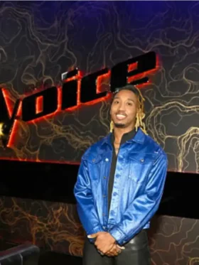 The Voice S27 Renzo Blue Jacket front view showing clean design, sharp fit, and front detail