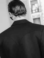 The Voice S28 Elliot Hunt Black Embroidery Jacket back view showing rear shape and smooth finish