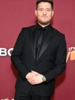 The Voice S28 Michael Buble Satin Lapel Blazer front view showing clean design and sharp fit