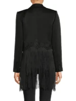 The Voice S28 Reba Mcentire Fringe Blazer back view showing rear fringe details and structured silhouette
