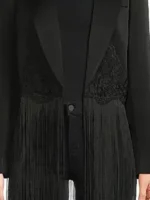 The Voice S28 Reba Mcentire Fringe Blazer close-up showing fringe detailing, stitching, and fabric finish
