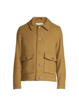 The Voice S28 Revel Day Brown Wool Jacket view showing brown wool texture, collar shape, and relaxed fit
