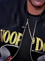 The Voice S28 Snoop Dogg Black Zipper Jacket close-up view showing texture and stitching