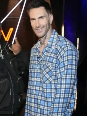 The Voice S29 Adam Levine Blue Plaid Shirt front view showing clean design and sharp fit