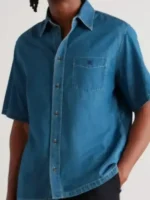 The Voice S29 Adam Levine Denim Shirt side view showing profile shape and clean denim fit