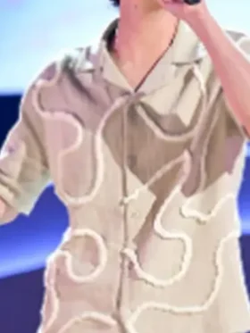The Voice S29 Aziz Guerra Beige Wiggle Shirt close-up view showing texture and pattern details