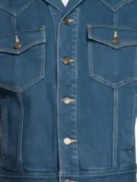 The Voice S29 John Legend Denim Jacket close-up view showing denim texture, stitching, and jacket details