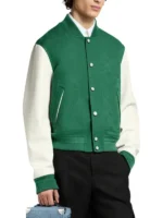 The Voice S29 John Legend Green Varsity Jacket side view showing sleeve shape, collar, and green jacket profile