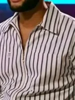 The Voice S29 John Legend Striped Zip-Up Shirt close-up view showing texture and stitching