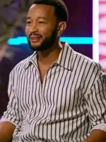 The Voice S29 John Legend Striped Zip-Up Shirt front view showing clean design and sharp fit