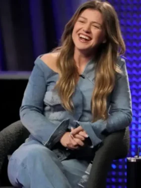 The Voice S29 Kelly Clarkson Denim Jacket front view showing clean design and sharp fit