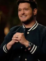 The Voice S29 Michael Bublé Varsity Jacket close-up view showing fabric texture, stitching, and jacket details