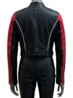 The Voice S29 Syd Millevoi Leather Biker Jacket back view showing rear structure, sleeve shape, and biker fit