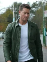 Tracker S03 Justin Hartley Green Leather Jacket front view