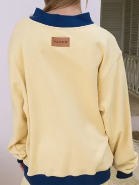 Two Tone Classic Mockneck Sweatshirt back view showing rear structure, sleeve shape, and two tone finish