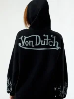 Von Dutch Logo Hoodie back view showing logo detail, hood shape, and relaxed hoodie fit