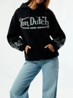 Von Dutch Logo Hoodie front view showing hooded collar, front pocket, and casual hoodie design
