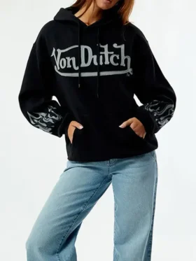Von Dutch Logo Hoodie front view showing hooded collar, front pocket, and casual hoodie design