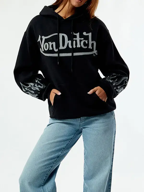 Von Dutch Logo Hoodie front view showing hooded collar, front pocket, and casual hoodie design