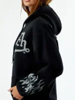 Von Dutch Logo Hoodie side view showing hood shape, sleeve detail, and relaxed streetwear fit