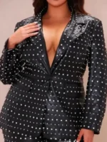 Yoshihanna Embellished Leather Blazer front look showing embellished design, lapel, and leather finish
