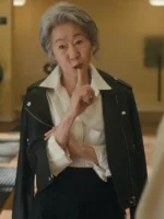 Beef S02 Youn Yuh-jung Black Leather Jacket close up